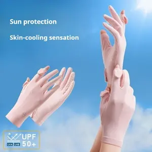 Women's UPF 50+ Driving Gloves -Sun Protection Cooling Ice Silk Gloves for Running Hiking Pickleball, Anti-Slip UV Gloves (One Size)
