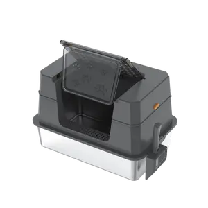 Stainless Steel Litter Box with Lid XL Extra Large Litter Box Enclosed Top Entry Metal Litterbox for Big Cats Easy Cleaning Anti-Leakage & High Sided with Mat Aisle & Scoop, Dark Grey