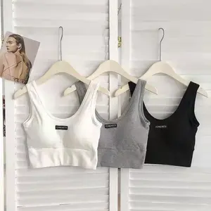 Black sling vest women with chest pad sports shockproof yoga underwear spring Internet celebrity beauty back short top outer wear