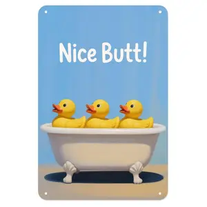 Nice Butt Rubber Duck Tin Sign, Vintage Funny Bath Metal Sign Print Aesthetic Room Decoration for Home Bedroom Kitchen Bathroom Indoor Outdoor Wall Decor, 8 X 12 in