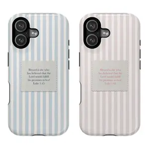 Inspirational Christian Phone Case with Bible Quote Luke 1:45 | Pastel Stripe Vintage Design | Faith Gift Idea for iPhone & Samsung Users | Cover for IPhone 17 16 15 14 13 12 SE Max Pro Samsung galaxy 21 22 23 24 25