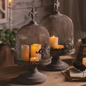 Vintage-Style Weathered Grid Metal Lantern with Adjustable Stand Birdcage Decorative Candle Holder for Weddings Parties Garden Decor Gothic Victorian Home Decor