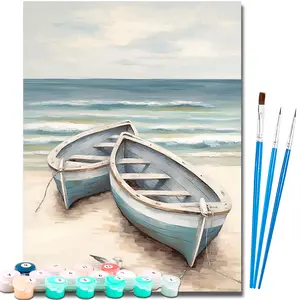 Paint by Number Kits for Adults Beginners, Easy Acrylic Simple Small Boats Paint by Number Kits, DlY Watercolor Paint by Numbers Kits on Canvas Without Frame for Home Wall Decor Home Decoration 16x20inch