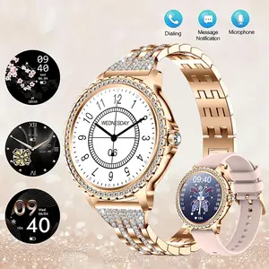 2026 New Diamond Women’s Smart Watch IP68, Rose Gold Smart Watch for Women with Diamond-Studded Dial and Strap, 1.32” HD Touchscreen, Bluetooth Call, Sleep & Step Tracker, 100+ Sport Modes, AI Voice Assistant, Extra Strap