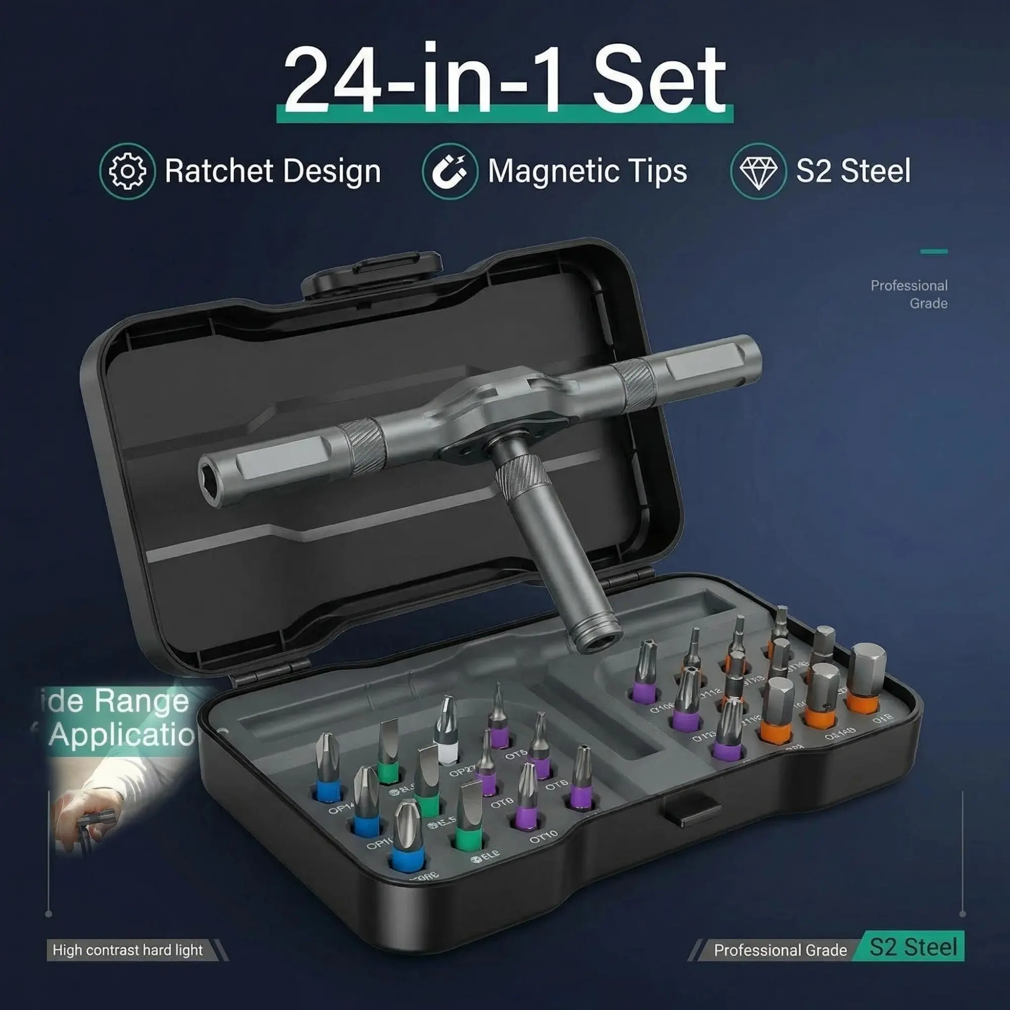 24-In-1 Ratchet Design Screwdriver Tool Set, Magnetic Multipurpose Multifunctional Screwdriver, Magnetic Bits, Portable Repair Kit, Ideal for Electronics, Furniture, Bicycles, Screwdriver Sets