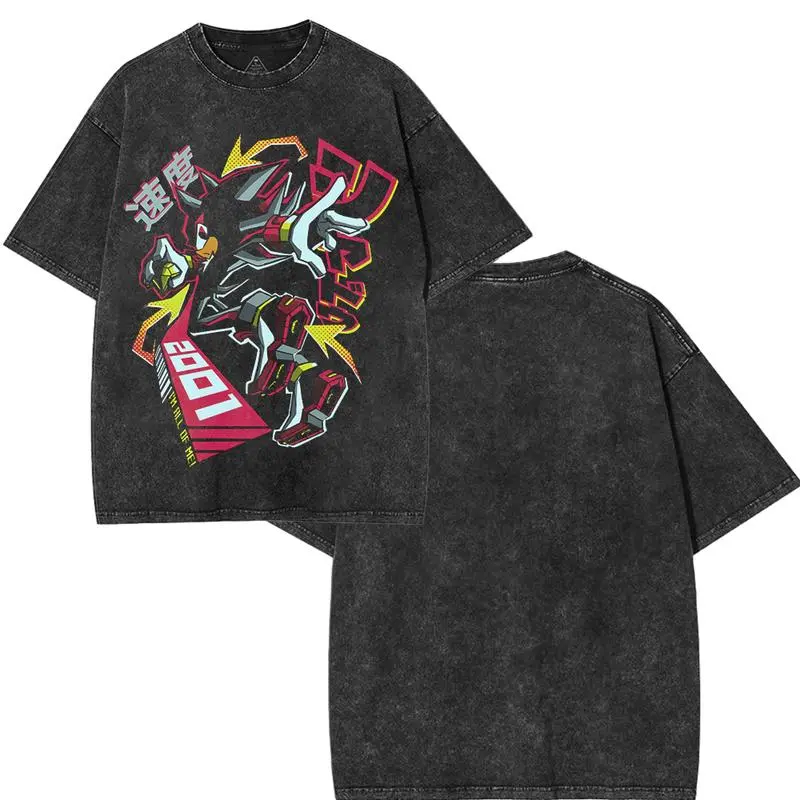 [Anime Figma Store] x [COLLECTION] Retro Limited Shadow The Hedgehogg T-Shirt, Cartoon Movie Unisex Oversized Acid Wash Cotton Graphic Tees T-Shirt, Fabric Menswear