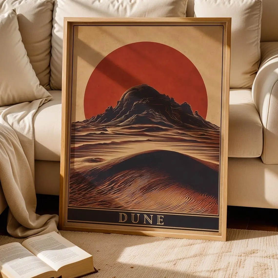 Vintage Dune Poster  Frank Herbert Desert Illustration Art Print  Retro Sci-Fi Wall Decor  Arrakis Sand Landscape Book Inspired Artwork (Frame Not Included)