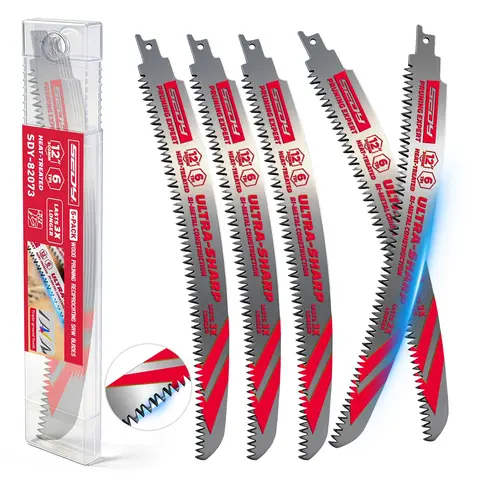Japanese Teeth Reciprocating Saw Blades, 6TPI Arc Edge Wood Pruning Saw Blades Set with Storage Box for Tree Trimming, Wood Cutting