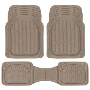 CARBELLA Heavy Duty Rubber 4-Piece Beige Car Floor Mats - Universal Trimmable All-Weather Car Accessories - Girl Car Accessories for Women & Cute Car Mats for Women for Girly Car Decor, Truck, & SUV