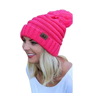 Snowball Fight Pom Pom Beanie, Pink, Soft Knit Fabric, Ideal for Winter Wear