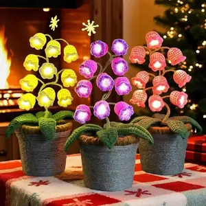 1PC Handmade Crocheted  Lily of the Valley LED Lamp, With ChristmasGreeting Card, Christmas Decoration, Heartfelt Valentine's Day Gift, Mother's Day Gift, Handmade Floral Lamp, Bedside Night Light, Desktop Home Decoration
