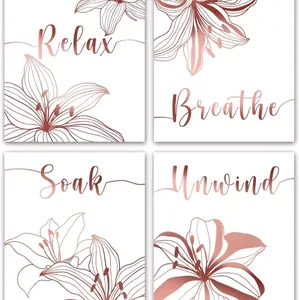 Unframed, Relax, Soak, Unwind & Breathe Bathroom Decor in Rose Gold