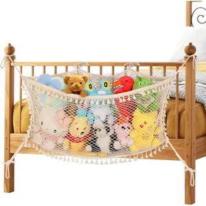 Stuffed Animal Storage Net Large Bedside Toy Organizer Cotton Plushie Toy Storage Hammock with Tether for Playroom Organization