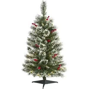 [New deal] - 3ft. Frosted Swiss Pine Artificial Christmas Tree with 50 Clear LED Lights and Berries