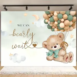 Sky Bear Theme Party Banner, 1 Count Lovely Bear Party Backdrop, Photo Props Background Cloth, Indoor & Outdoor Decoration Supplies, Ornaments