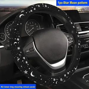 1pcs steering wheel cover with star and moon patterns, suitable for most car models, universal four-section design, without inner ring, Automotive