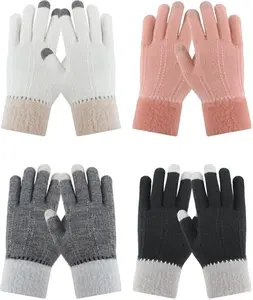 4 Pairs Winter Gloves for Women Cold Weather Warm Fleece Lined Knit Touchscreen Texting Gloves & Windproof