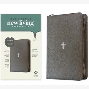 NLT Thinline Reference Zipper Bible, Filament Enabled (LeatherLike, Textured Cross Gray, Red Letter)