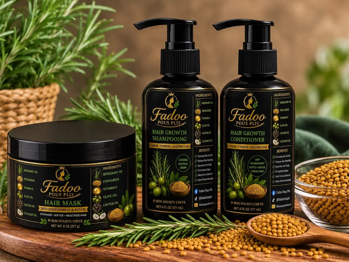 Fadoo pousplis Hair Mask, Shampoo & Conditioner Set