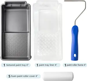 Foam Paint Roller, 8 Pack 4 Inch Paint Roller Kit, Complete 4" Mini Paint Roller Kit with Small Foam Paint Roller Covers, Frame, Tray and...
