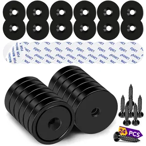 TRYMAG 12 Pack Rare Earth Neodymium Cup Magnets, 80Lbs Heavy Duty with Screw, Steel Pads and Adhesive Backing, Disc Magnets with Countersunk Hole for Wall Mounting, Hanging