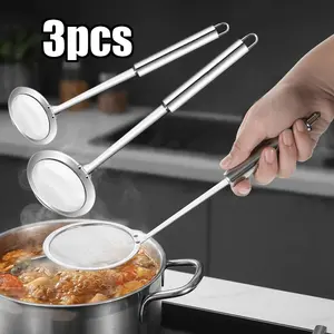 3PCS Stainless Steel Skimmer Kitchen Fine Mesh Filter,Smooth Edges And Corners for Safe Cooking, Draining, Frying, Pasta, Vegetables - Durable Kitchen Filter, Household Cooking Essentials