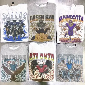 Vintage Skeleton City Football Graphic Sweatshirts Heather Gray Skull Football Pullovers Mens Unisex Skeleton Sports Shirt Crewneck Retro Sublimation Print Skeleton Football Sweatshirt gift idea for football fan