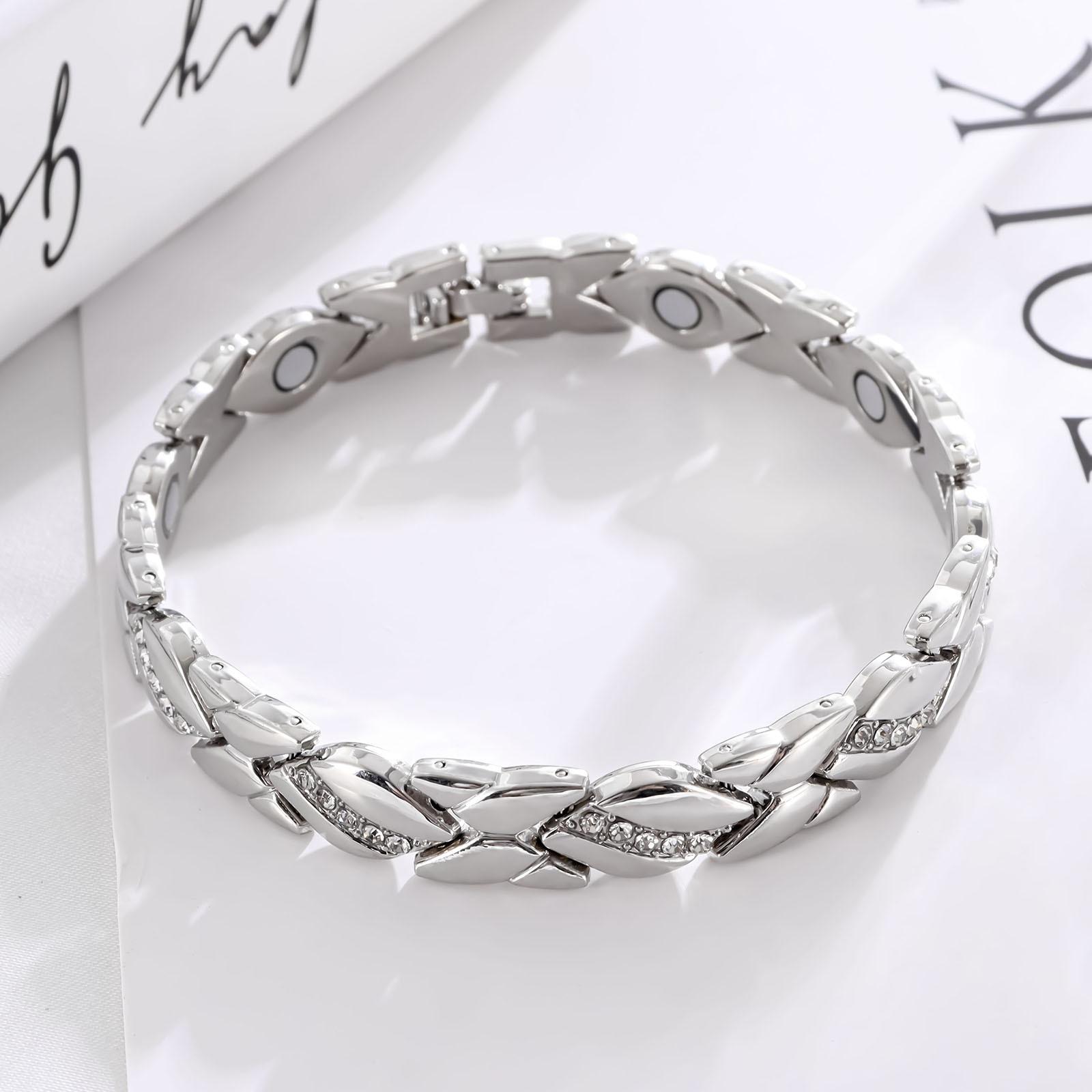 Women's leaf bracelet, pure copper magnetic bracelet with diamonds, 3500 gauss effective magnet, outdoor fun