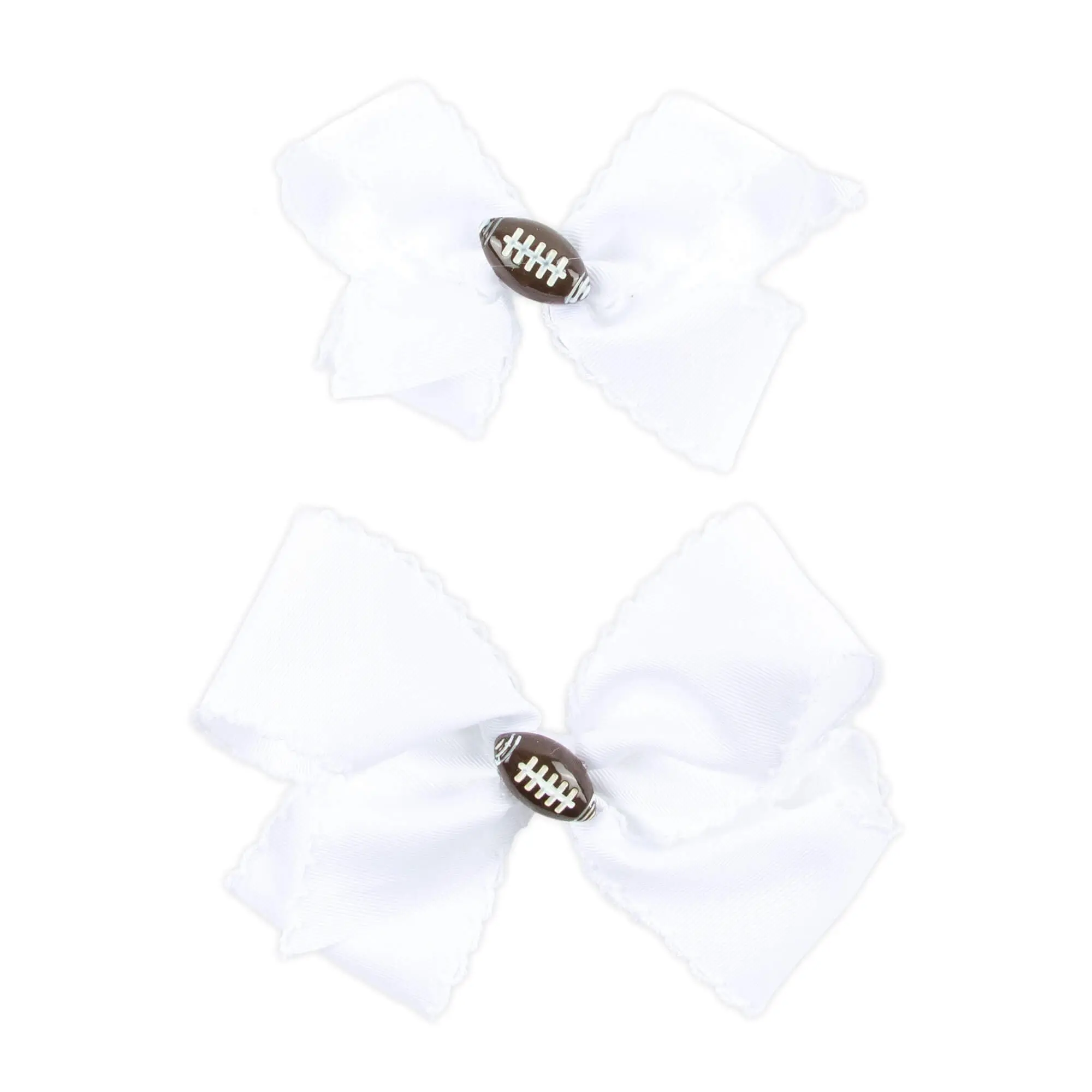 Football Charm Moonstitch Hair Bow - Girls White Grosgrain Ribbon Hair Accessory
