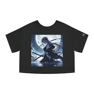 Moonlit Warrior Crop T-Shirt, Anime Tee, Festival Fashion, Casual Wear, Gift for Her, Summer Top
