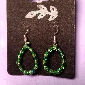 Green Beaded Droplet Earrings - Simple Design with Green Beads and Droplet Shape