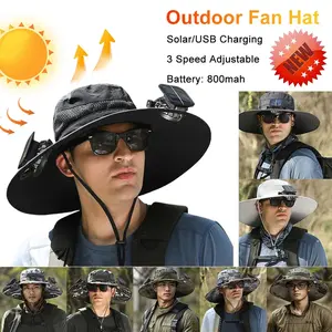 Solar Powered Fan Hat Outdoor Fishing Hat Fan USB Solar Charging Wide Brim Summer Men's Sun Protection Hat Sunshade Fisherman Hat