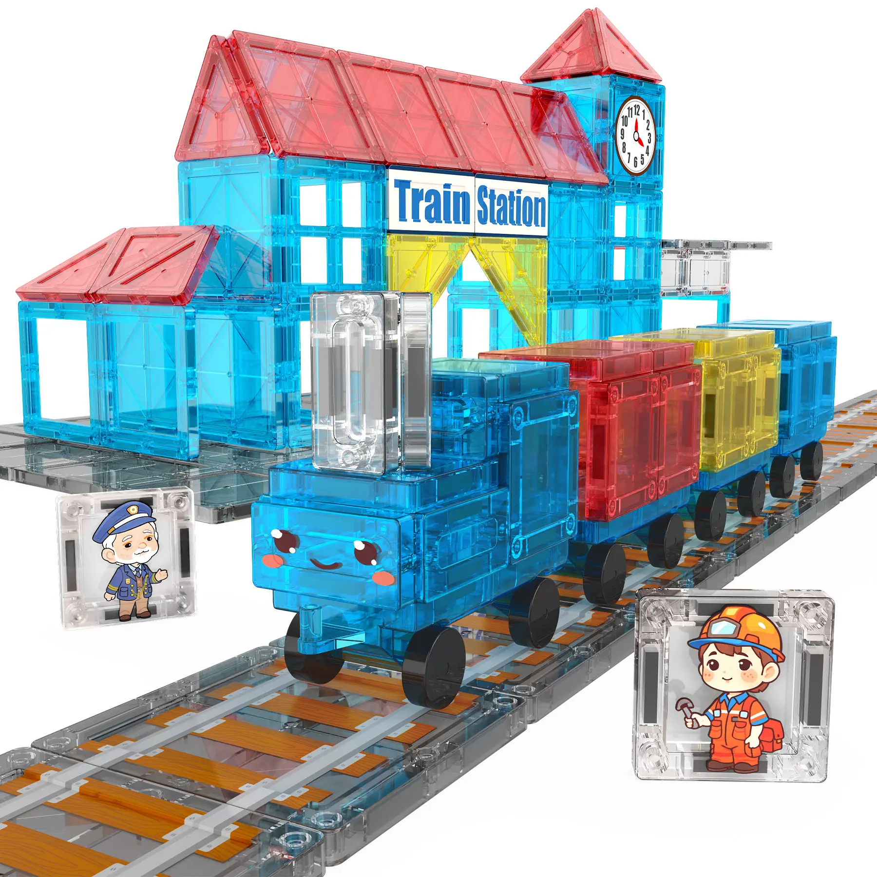 Magnetic Tiles Train Toys with Train Station Magnet Tiles for Kids Ages 4-8 STEM Learning Montessori Toys for Toddler Boys Girls