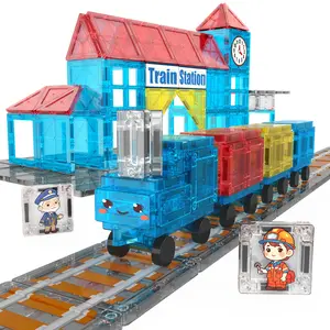 Magnetic Tiles Train Toys with Train Station Magnet Tiles for Kids Ages 4-8 STEM Learning Montessori Toys for Toddler Boys Girls