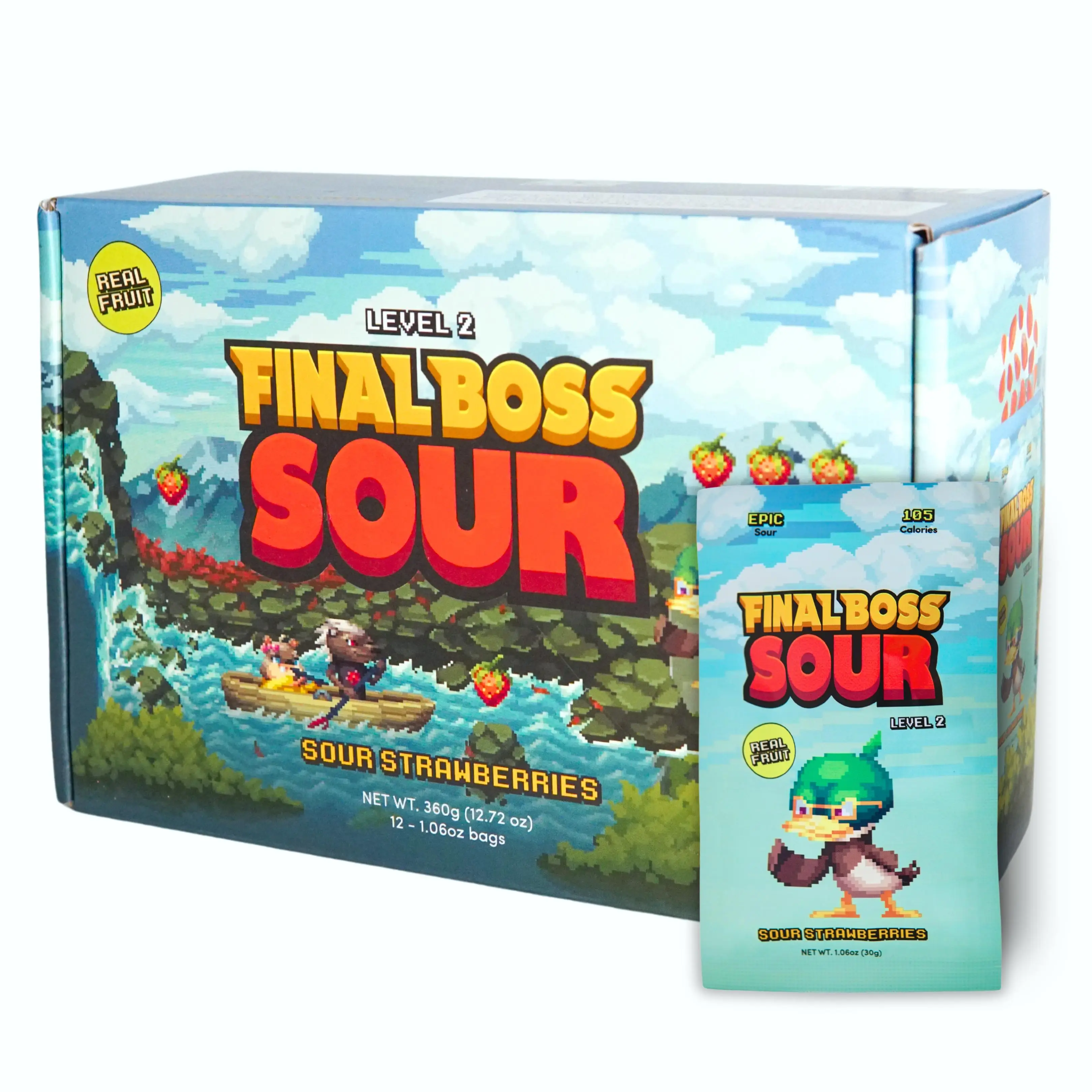 Final Boss Sour - Level 2 Strawberries (12 pack) Dried Fruit Sour Snack