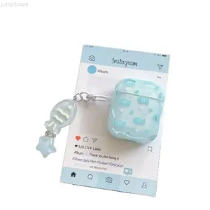 Cute Blue Ocean Fish Headphone Case for AirPods 1/2/3/4/Pro/Pro 2, Glitter Transparent Soft Shockproof Cover with Starfish Charm