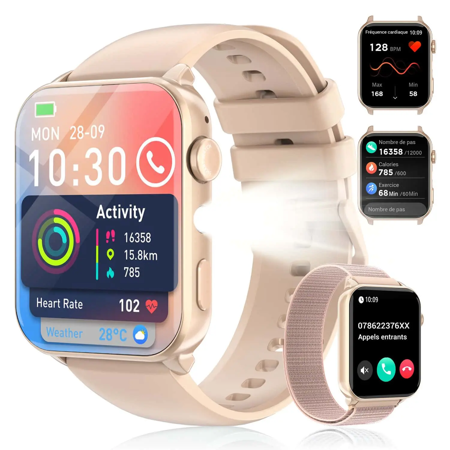 Fashion Tech Wearable Sensor Smart Watch for Men - 1.91" HD Touchscreen Wearable Tech Device, Waterproof, Flashlight, Bluetooth Notifications, Calls, Pedometer, Heart Rate/Sleep Monitoring, 2 Straps, Compatible with iOS&Android