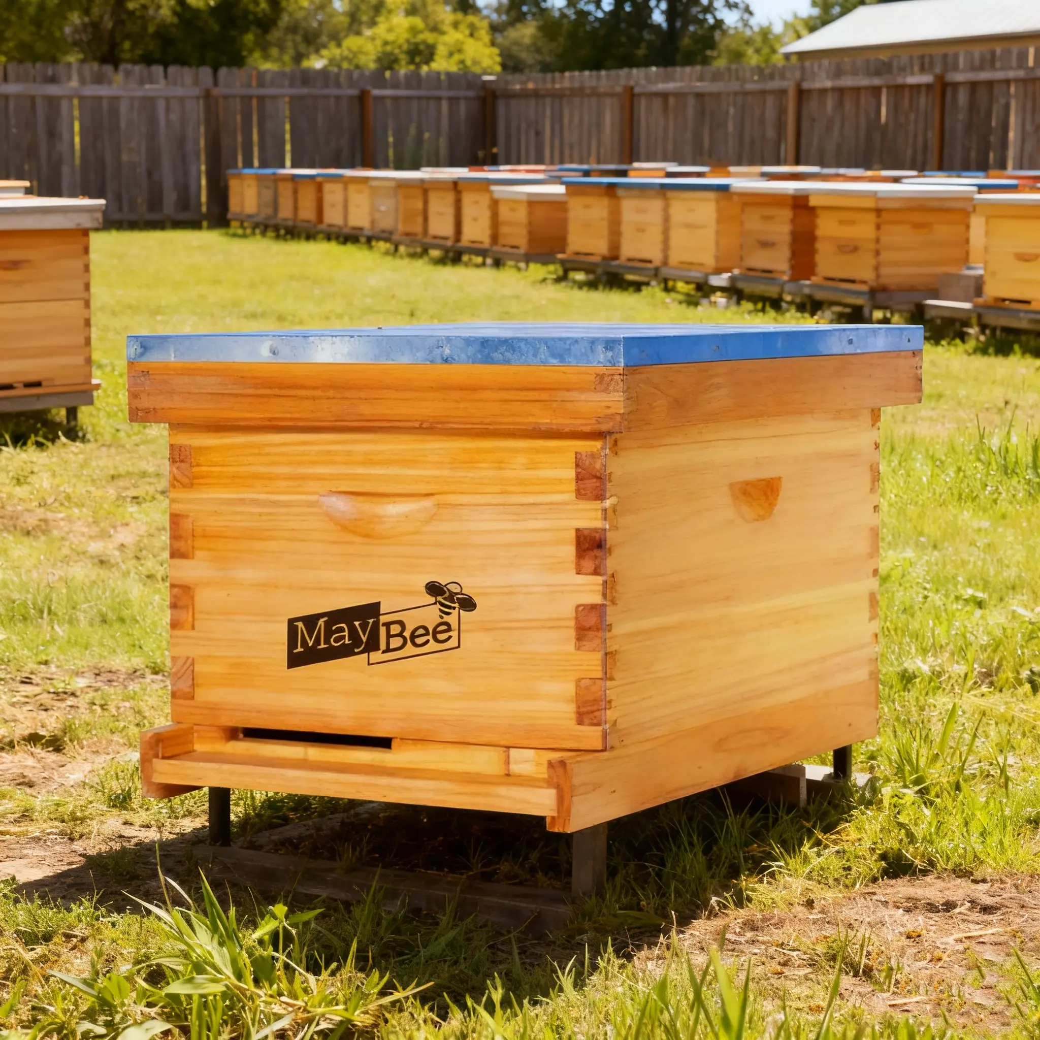 MayBee Hives 10-Frame Langstroth Complete Beehive Kit for Beginners, Preassembled Cedarwood-Pinewood Wax-Coated Deep/Medium Boxes, 100% Beeswax Plastic Foundations, 1x Bottom Board, 1x Entrance Reducer, Top Cover for Honey Storage
