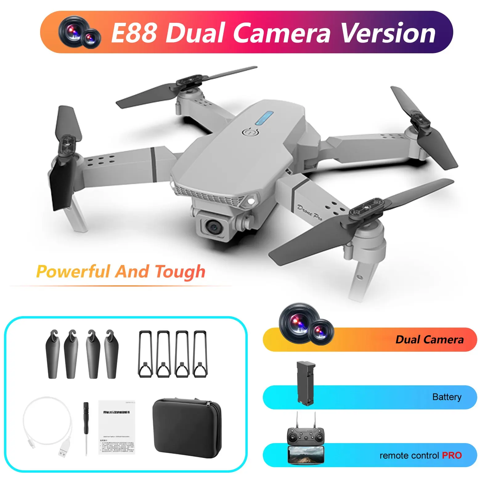 E88 Dual Camera Drone with Altitude Hold | 2 Batteries for Long Flight Time | HD FPV WiFi RC Quadcopter for Adults & Beginners