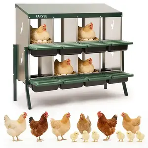 [FLASH SALE] Garvee 8 Compartment Metal Chicken Nesting Box – Galvanized, Ventilated, Roll Away Egg Collection, Removable Tray, Perch, Easy Clean for Hens, Ducks, Geese – Green with Chicken Design – Size: 8 Compartments, Color: Green (Side Chicken Design)