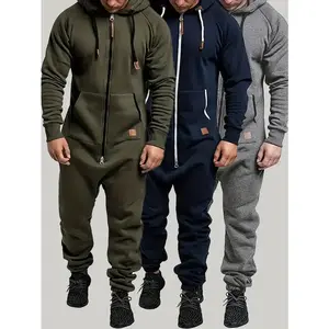 Set of 1 - Men's Hooded Fleece Lined Jumpsuit, Long Sleeve Full Zip Jumpsuit with Kangaroo BagGiftGift