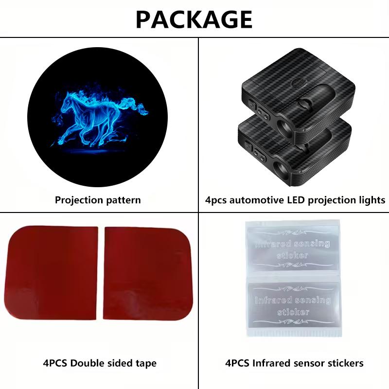 4-Piece Universal Wireless Car Door Welcome Light, Blue Flame Horse, Magic Circle Car Door Projection Light, Car LED Welcome Ambient Light, Easy Installation Car Interio 4-Piece Universal Wireless Car Door Welcome Light, Blue Flame Horse, Magic Circle Car Door Projection Light, Car LED Welcome Ambient Light, Easy Installation Car Interio