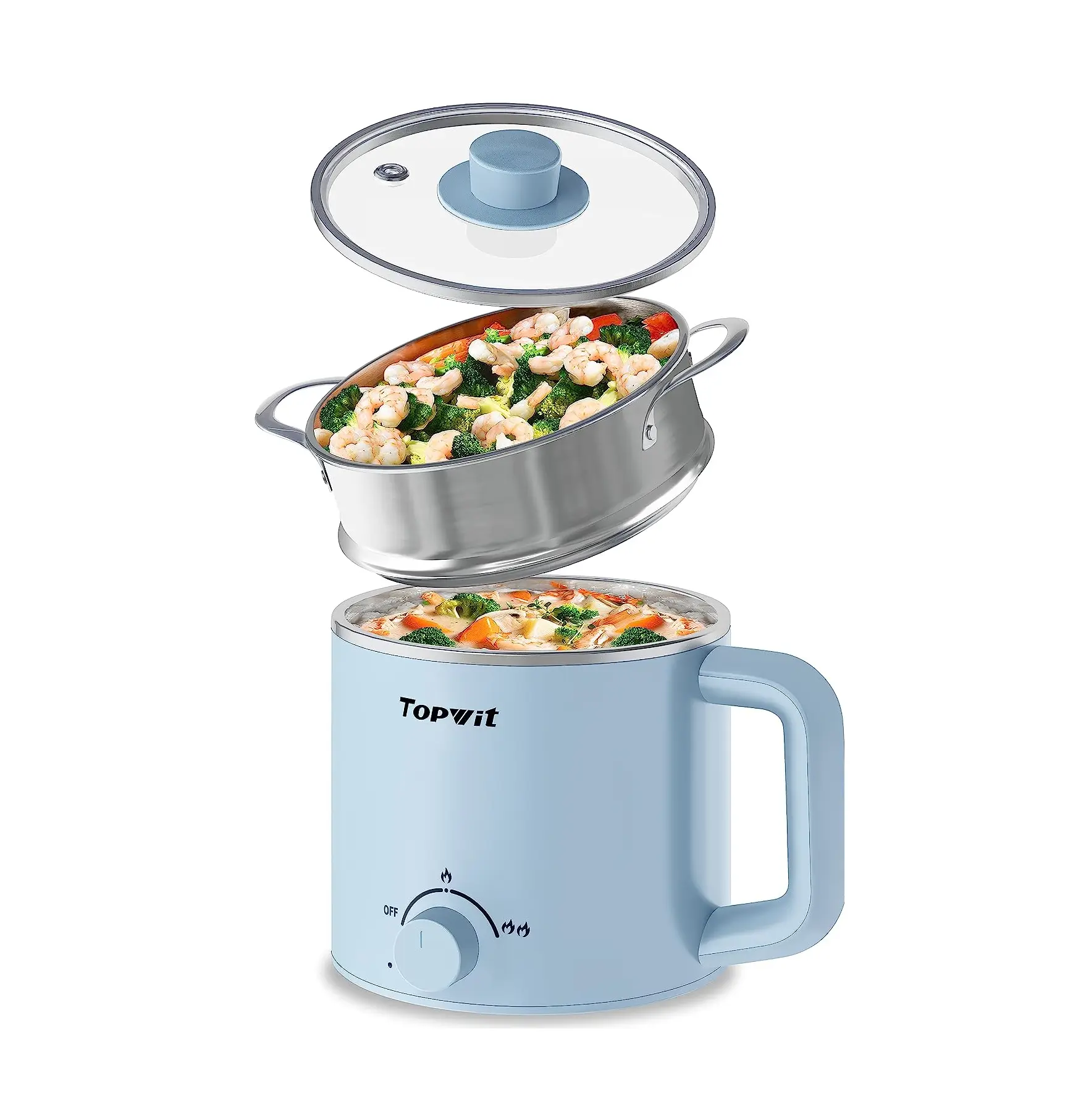 Electric Hot Pot :1.6L Mini Ramen Cooker with Overheat & Boil-Dry Protection, Suitable for Noodles, Soup, Oatmeal, College Dorm Office Travel Essentials