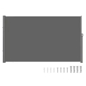 fathersdaygift VEVOR Retractable Side Awning, 71''x 118'' Aluminum Outdoor Privacy Screen, 280g Polyester Water-proof Retractable Patio Screen, UV 30+ Room Divider Wind Screen for Patio, Backyard, Balcony, Gray
