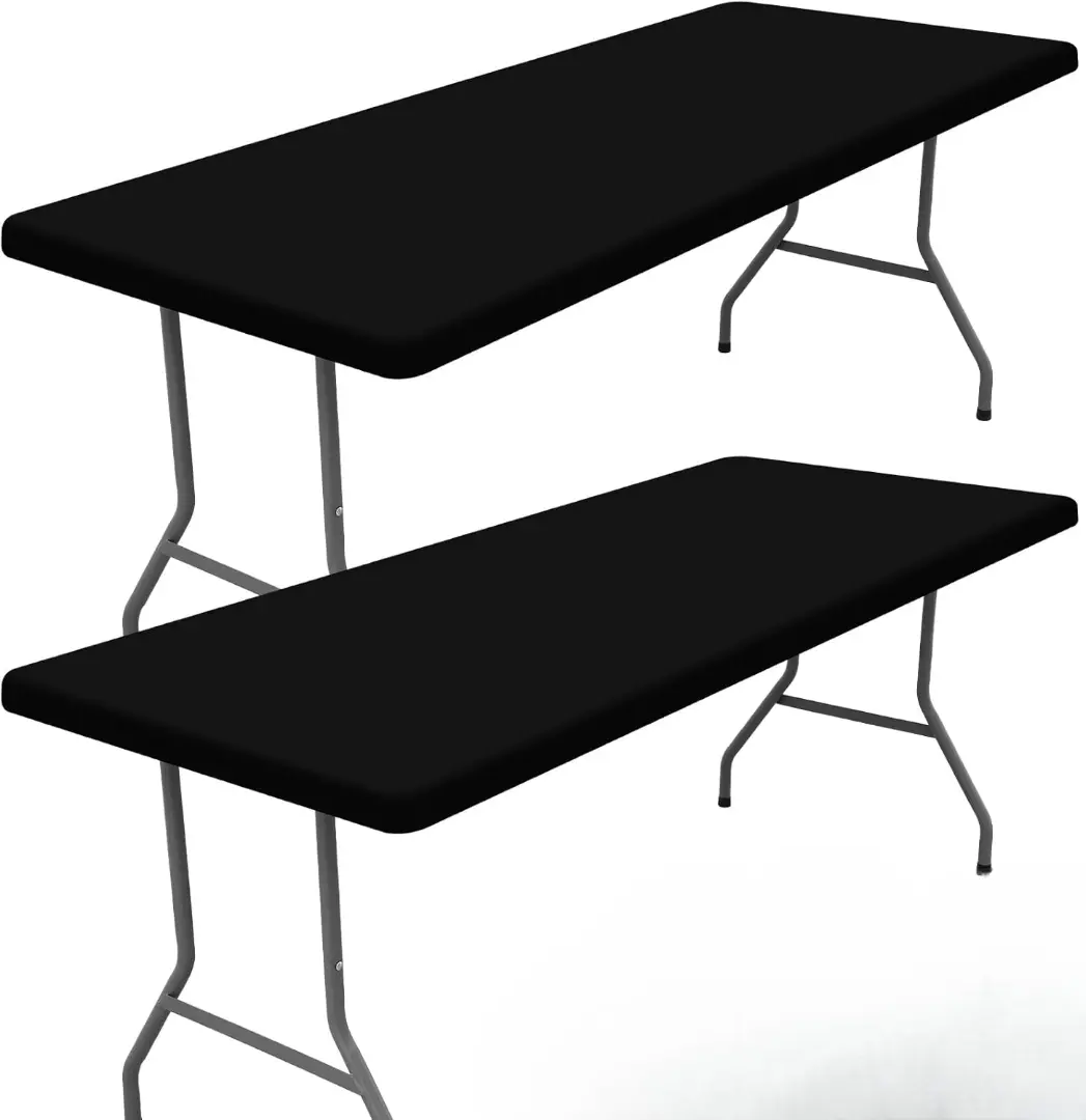 2-Pack Black Spandex Stretch Fitted Table Cover, 30"x72" Elastic Washable Stretch Tablecloth for 6FT Rectangle Outdoor Tables, Ideal for Parties, Banquets