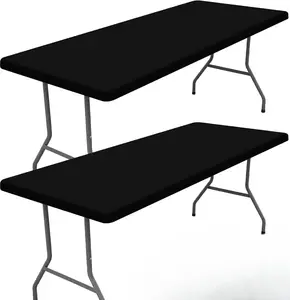 Spandex 6 Foot Rectangle Table Cloth 2 Pack Black 30"x72" Elastic Fitted Stretch Washable for Picnic, Patio, Outdoor, Camping, Banquet, Parties
