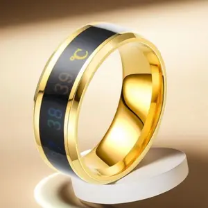 European And American Rings for Women, Titanium Steel Rings for Men, Fashionable New Smart Temperature-Sensing Couple Rings for Men