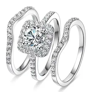 Classic Three-in-One 3 Pieces 1.5 CT Round Cut Set Halo Wedding Engagement Promise Eternity Opal Ring for Women Mother Day Birthday Gift Valentine's Day gifts