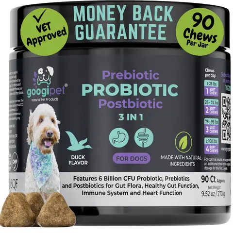 Googipet Premium 3-in-1 Dog Probiotics - 6B CFU, 11 Strains, Prebiotics & Digestive Enzymes, Made in USA, Daily Canine Wellness Supplement