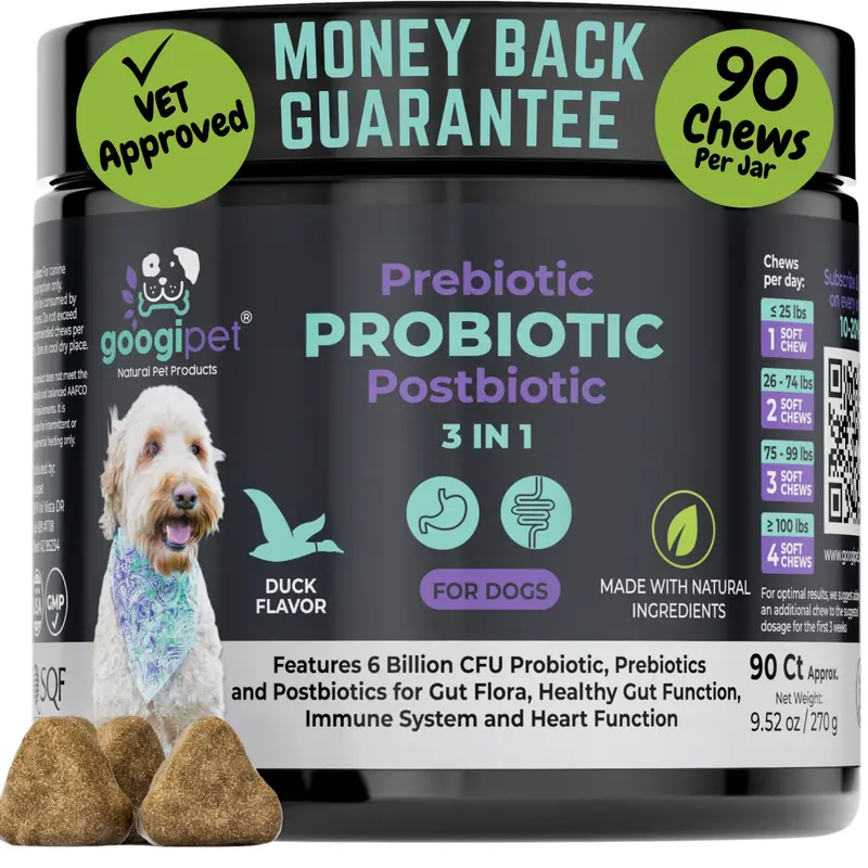 Googipet Premium 3-in-1 Dog Probiotics - 6B CFU, 11 Strains, Prebiotics & Digestive Enzymes, Made in USA, Daily Canine Wellness Supplement